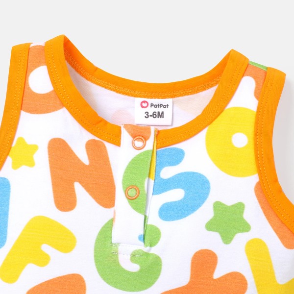 Baby Boy/Girl Bomull Allover Multi Color Letter Print Ärmlös Jumpsuit Color block 9-12 Months