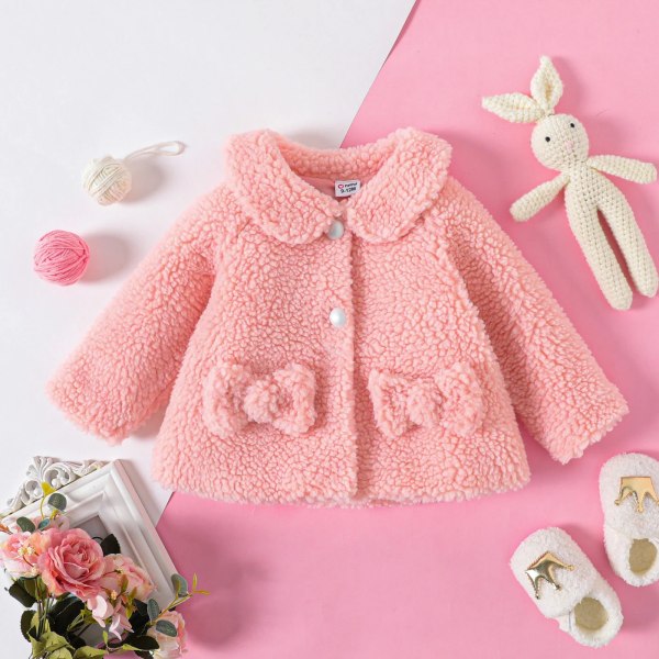 Baby Girl Solid Thermal Fuzzy Fleece långärmad kappa Pink 18-24 Months
