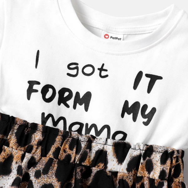 Baby Girl Bomulls Cap-sleeve Letter & Leopard Print Spliced ​​Klänning Brown 9-12Months
