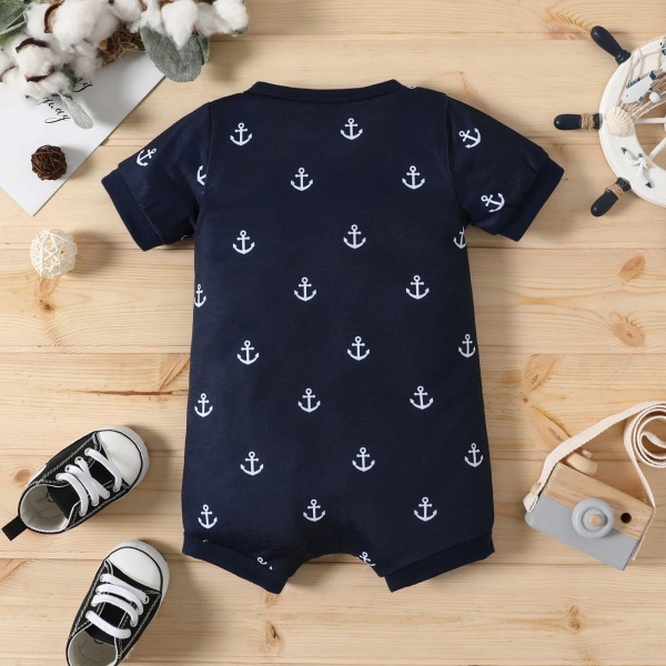 Baby Boy Print/ Randig Kortärmad Snap Romper White 0-3Months