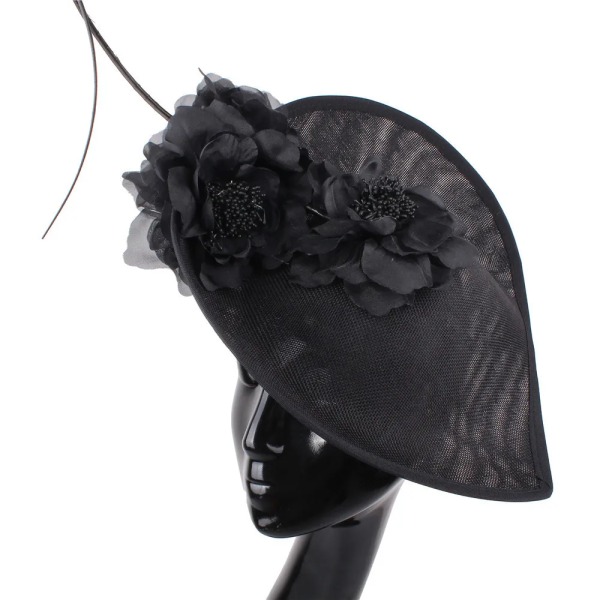 Damfascinatorer Millinery Hat Party Bröllop Sinamay Hat Bred Brätte Fedora Kentucky Derby Headpiece Church Håraccessoarer black