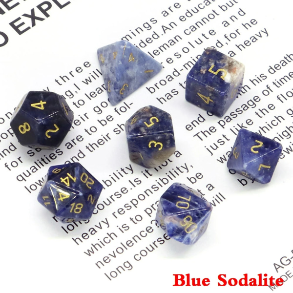 Naturliga läkande ädelstenar Kristall polyedrisk tärning 7 set för häxkonst Dungeon and Dragons Brädspel Energichakra Heminredning Blue Sodalite 3 sets