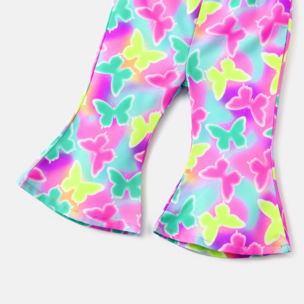 2st Baby Girl Bomullsknapp Design Camisole och Butterfly Print utsvängda byxor Set Pink 0-3Months