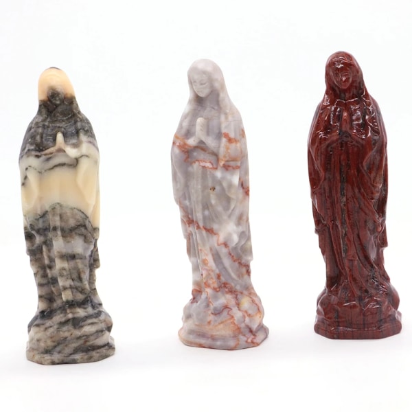 Handgjord Jungfru Maria Bönstaty Helande Kristallpärla Katolsk Skulptur Natursten Madonnafigurer Dekor Julklappar Garnet 3 PCS