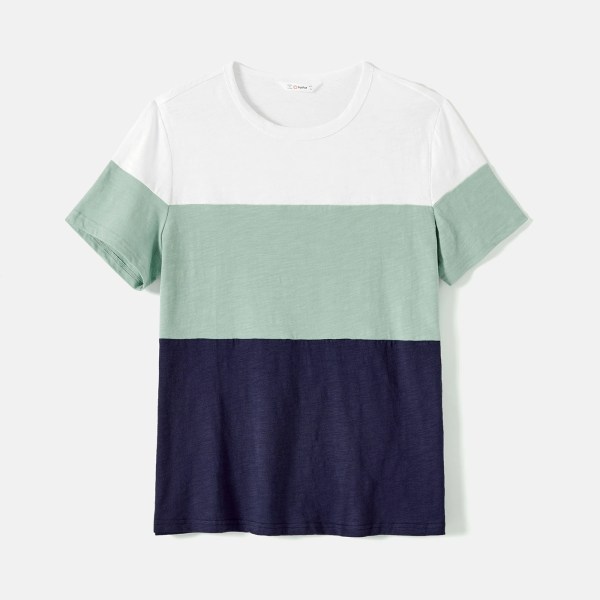 Matchande kläder för familjen Solid bomullsknapp framtill med dragsko Tankklänningar och kortärmade Colorblock T-shirts-set GrayGreen Women M