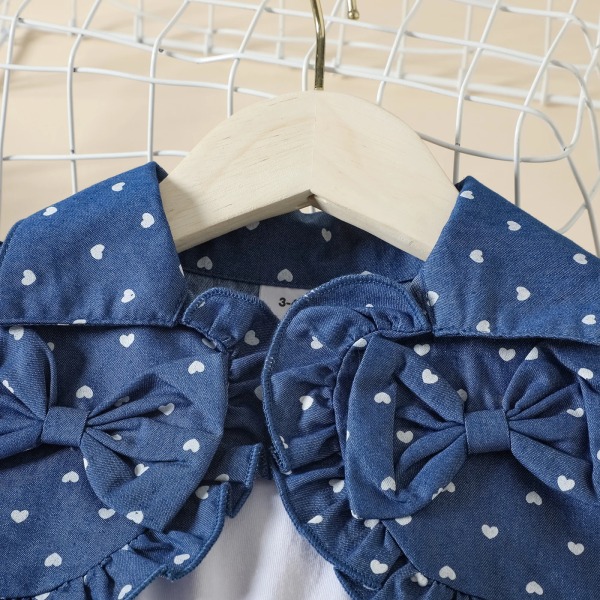 3 st Baby Girl 100 % bomull Heltäckande print Puff-ärm Denim Crop Top och Cami Dress & Pannband Set Blue 12-18Months