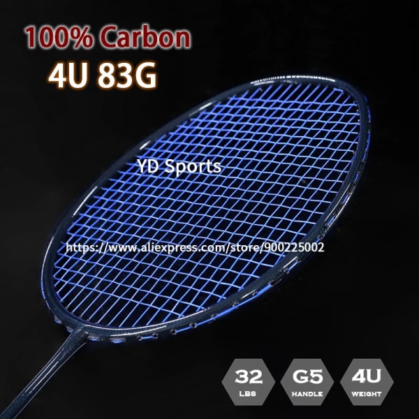 Ultarlight 100% Carbon Fiber Weave Badmintonracket Strung String Väskor Professionell Racket Racket 22-32LBS Sport Padel Speed Blue