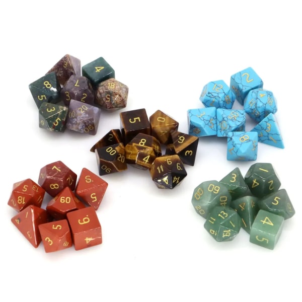 Naturliga läkande ädelstenar Kristall polyedrisk tärning 7 set för häxkonst Dungeon and Dragons Brädspel Energichakra Heminredning Blue Turquoise 3 sets