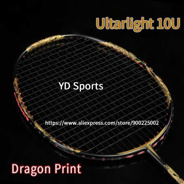 Dragon Pattern Prefessional 100% Full Carbon Fiber Badmintonracketsträngar Max Spänning 30LBS G4 Racketväskor Sport För Vuxna black string