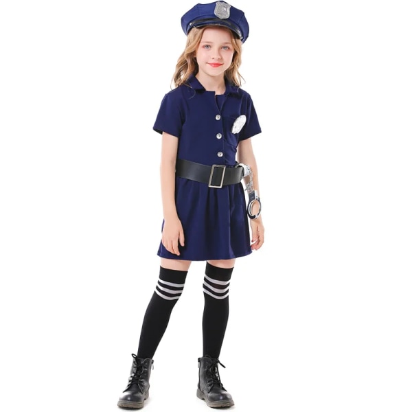 Barn Barn Lovely Blue Police Cosplay Kostym Uniform för flickor Jobb Sysselsättning Rollspel Fantasia Halloween kostymer L(height 125-140cm)