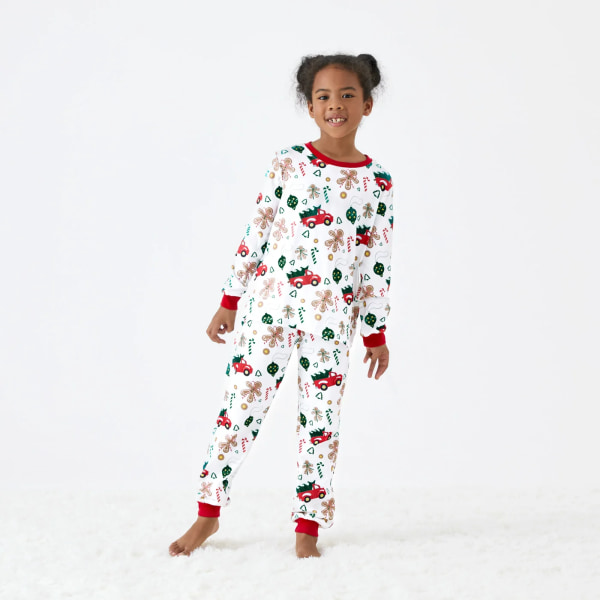 Christmas Family Matching Allover Red Truck Print Långärmad pyjamasset (flammsäker) White WomenXL