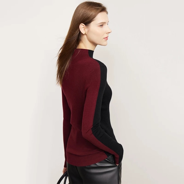 Minimalistisk tröja för kvinnor 2023 Skarvad Mock Neck Höst Nya Slim Bottom Tops Office Lady Helärmade Pullovers 12343349 black M