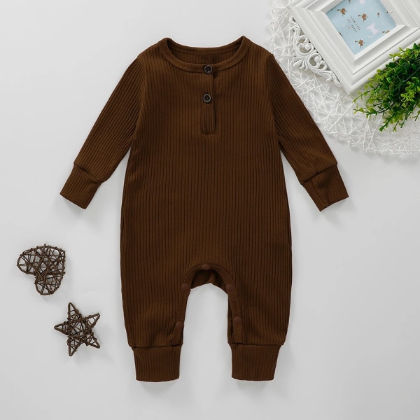 Baby pojke / flicka bomull stickad stil solid cardigan långärmad jumpsuit Brown 9-12 Months