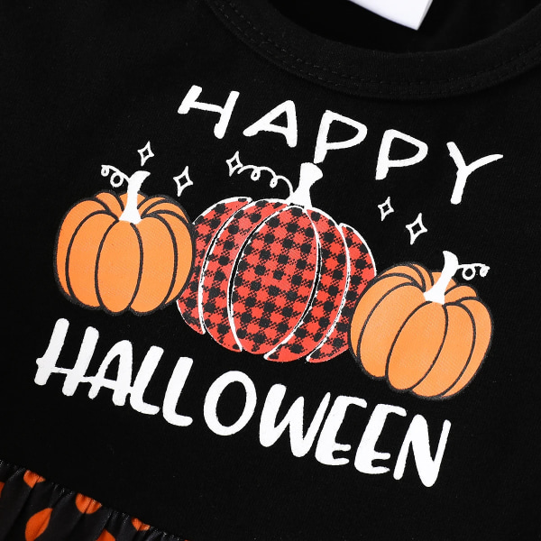 Halloween 3 st Baby Girl Långärmad brev- och print Splitsad prickig klänning och luddig väst med set Orange 18-24Months