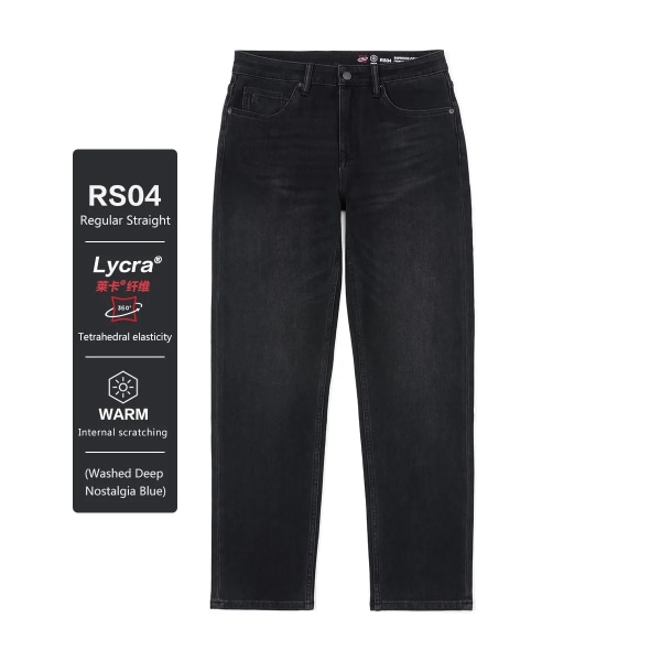 2023 Höst Vinter Nytt 15 oz Lycra elastiskt tyg Jeans Herr tvättade Vintage Tiny Fleece Jeansbyxor RS04 Charcoal Black 36 REC 85.5-95KG
