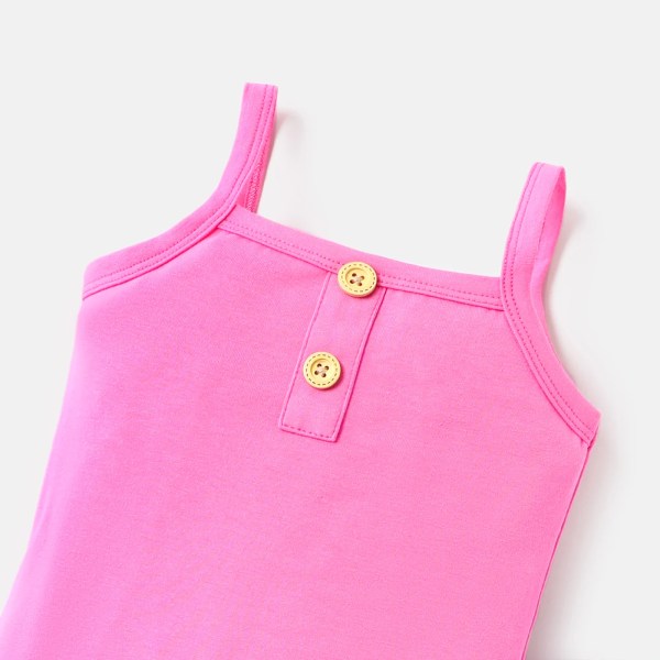 2st Baby Girl Bomullsknapp Design Camisole och Butterfly Print utsvängda byxor Set Pink 3-6Months