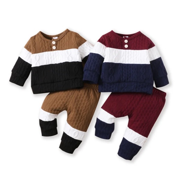 2st Baby Color Block Långärmad sweatshirt och byxa set Brown 9-12Months