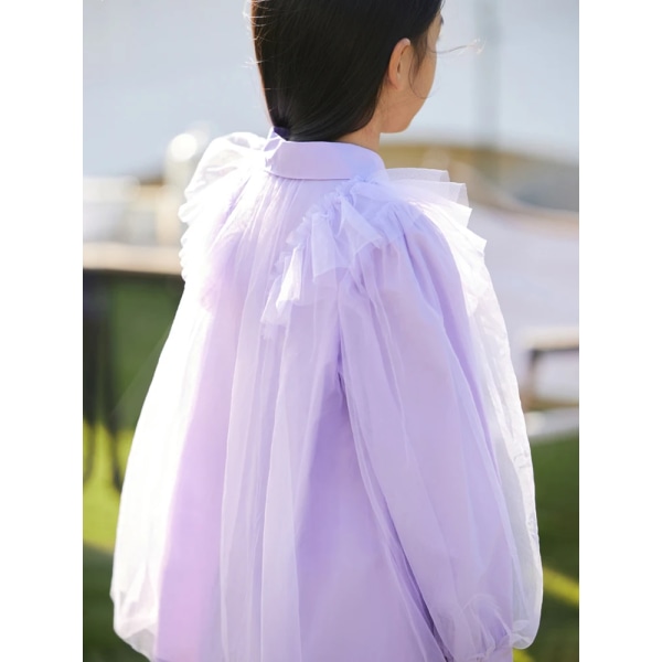Barnskjorta Flickor våren 2023 Koreansk modetopp Långärmad mesh Söt lös blus 3-12 år Barnkläder 22341015 Beige 155cm