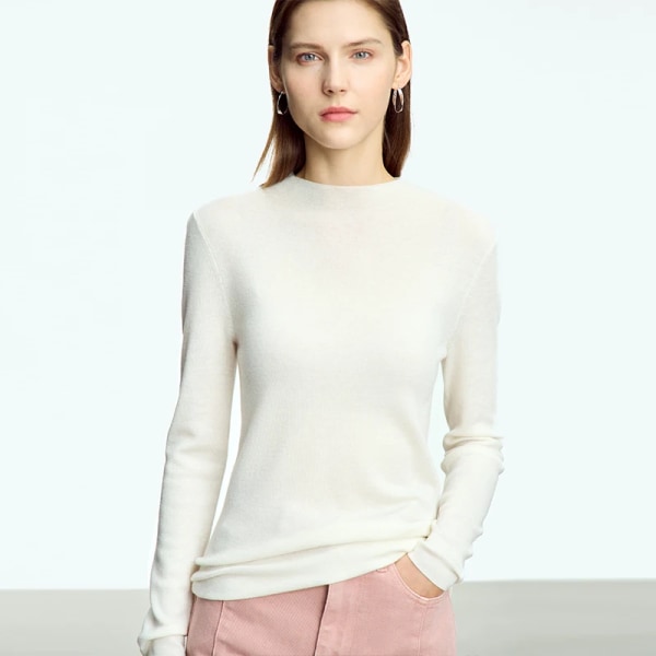 Minimalism Damkläder 2023 Solid Commuter Höst Ny Mock Neck Slim Wool Långärmad Mode Pullover Toppar 12343243 white L