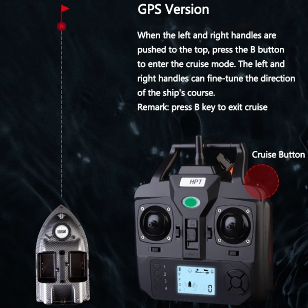 16GPS Fjärrkontroll Smart Return RC Havsfiskebåt Oberoende 3 Hopper Fixed Point Nesting 500M LCD Display RC Bait Båtskepp GPS EU 1B Finder