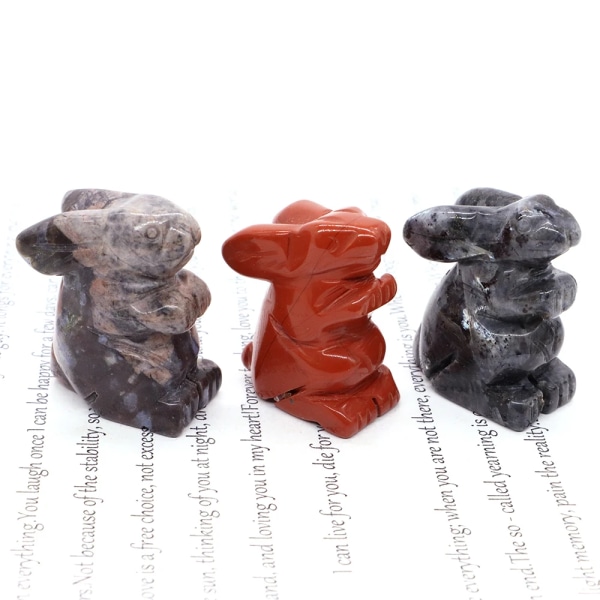 Kaninfigur Natursten Snideri Djur Staty Healing Kristall Rosenkvarts Hantverk Ädelstensfigur Heminredning Present 1,5" Rhyolite 5pcs