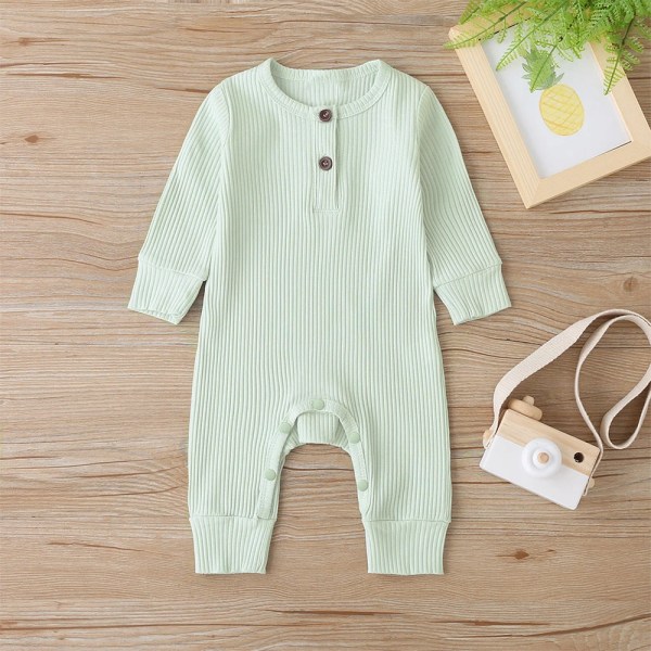 Baby pojke / flicka bomull stickad stil solid cardigan långärmad jumpsuit Army green 9-12 Months