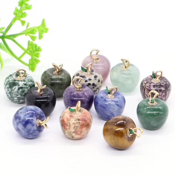 20mm Mini Apple Staty Hängen Naturlig Kristall Läkande Stenar Kvarts För Att göra Halsband Eardrop Smycken Tillbehör Partihandel Green Fluorite 20 pcs