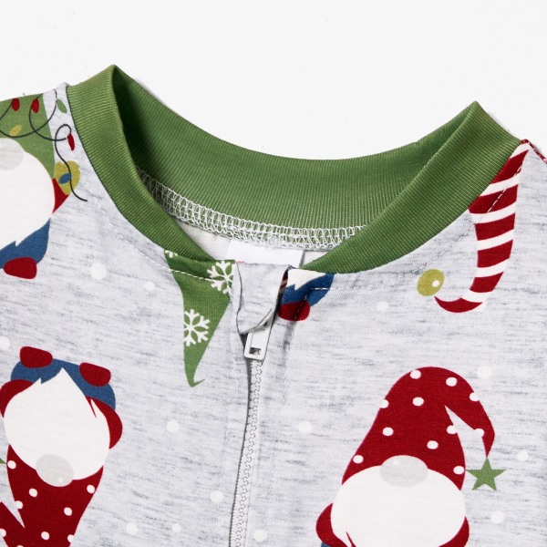 Julfamilj Matchande Gnome All-over Print Långärmad Romper Pyjamas Set (Flamsäker) Green Baby3-6M