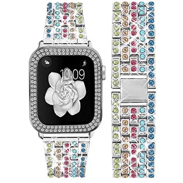 Diamant metallrem+ case För Apple watch 8 7 45mm 41mm 6 5 4 SE 44 mm 40mm lyxigt armband armband För iwatch 3 2 42mm 38mm Colored silver For iwatch 38mm