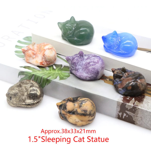 Blanda Naturlig Djurstaty Healing Kristall Äppelväxt Statyett Pärla snidade Ängel Wicca Hantverk Dekor Partihandel Lot 10st per set Sleeping cat 1.5inch