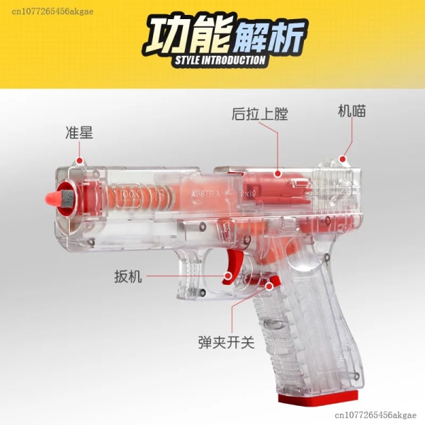 2023 Transparent M1911 Toy Gun Outdoor Mjuka Kulor Manuell Pistol Toy Airsoft CS Game Ejection Handgun För Pojkar Födelsedagspresent Clock