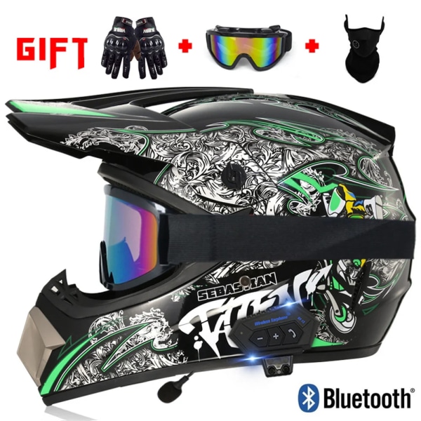 Motorcykel terränghjälm med Bluetooth Motorcykeltillbehör ATV Dirt DH Racing Motorcrosshjälmar för män Multiventilation L M