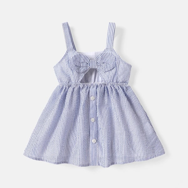 Baby Girl Pinstriped Bow Front Cut Out Cami Dress Pink 12-18Months