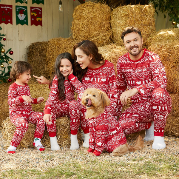 Traditionellt print Familjematchande outfit Långärmad pyjamasset Set（Flamsäker） Red Men XXL