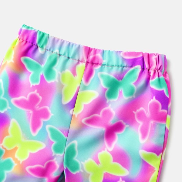 2st Baby Girl Bomullsknapp Design Camisole och Butterfly Print utsvängda byxor Set Pink 3-6Months