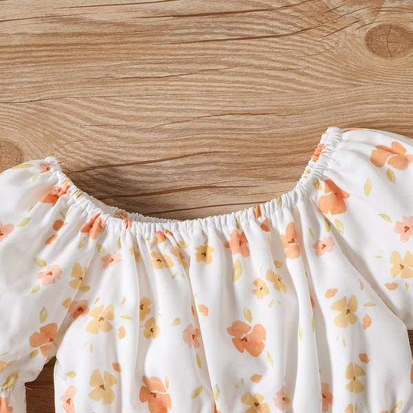 2st Baby Girl Allover Print Volanger fyrkantig krage Puff-ärm topp och solida shorts Set Yellow 6-9 Months