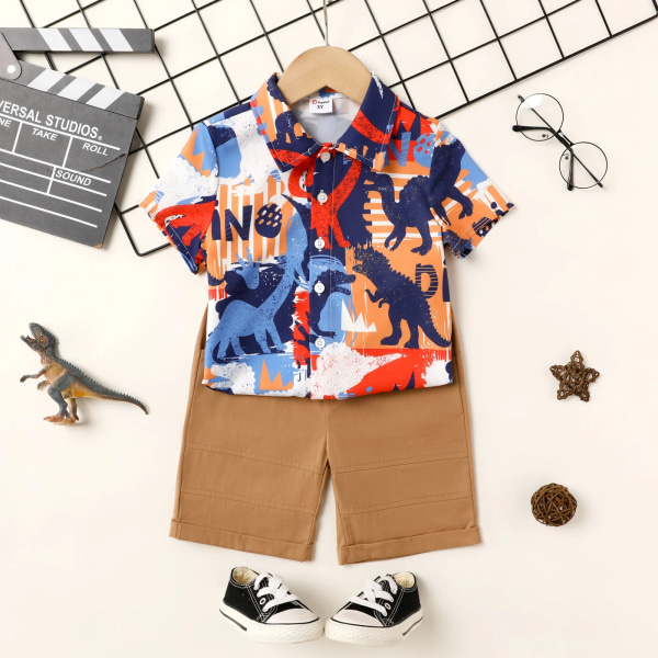 2st Toddler Dinosaur Print Kortärmad skjorta och shorts Set Colorful 4-5 Years