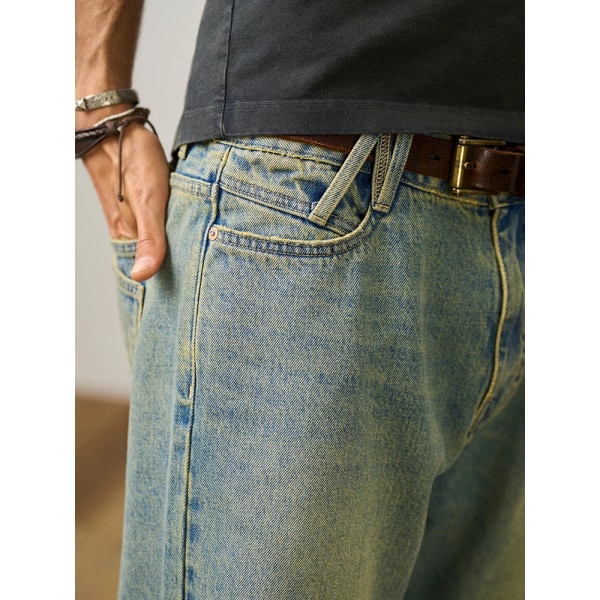 2023 Sommar Nya lösa vintage jeansshorts Herr Retro 100 % bomull Jeans Korta Plus Size Märkeskläder Washed Muddy Yellow 28 REC 50-57.5KG
