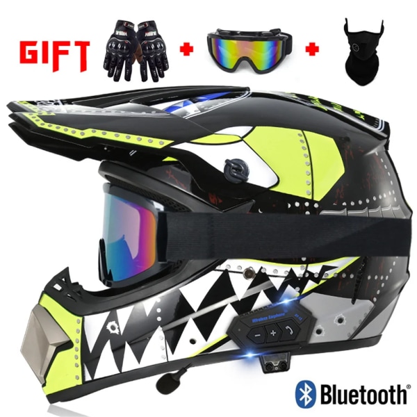 Motorcykel terränghjälm med Bluetooth Motorcykeltillbehör ATV Dirt DH Racing Motorcrosshjälmar för män Multiventilation G XL