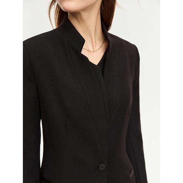 Minimalistiska kostymer för kvinna 2023 Höst Ny nischdesign Klädställningskrage Dubbellagers Basics Tunna Trendiga Blazers 12343100 black S