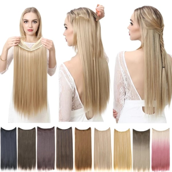 Fish Line One Piece 100% Människohår Förlängning Clip Hårförlängning Ombre Natural Remy Hair Rak hårstrå Blond För kvinnor 18 22 inch 100g