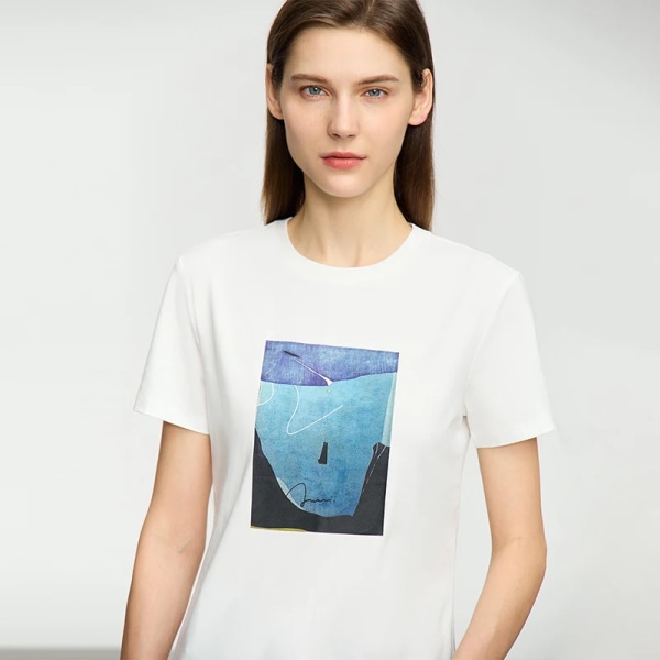 Minimalism Printed T-shirt för kvinnor 2023 Sommar Ny O-hals Kortärmad topp Kvinnor Kläder Casual Kvinnliga T-shirts 12322147 white M