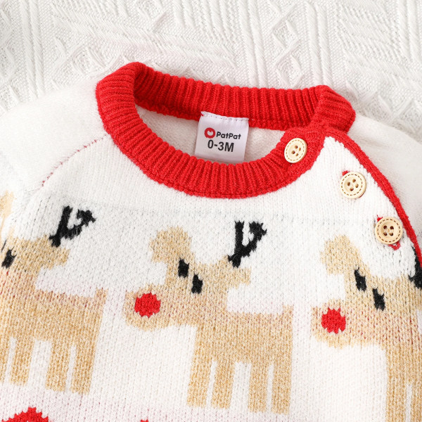 Christmas Baby Boy Girl Hjortmönster Långärmad stickad jumpsuit Red 6-9 Months