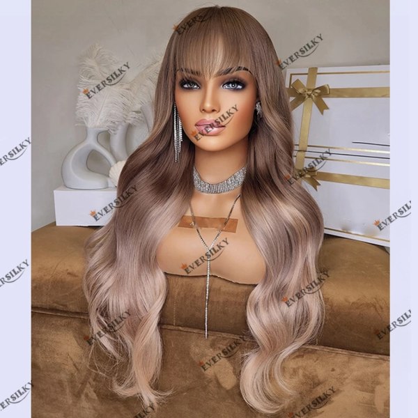 Glueless Fringe Ombre Blond Body Wave Ash Blond Transparent Spets 13X6 Spets Front Peruk för kvinnor 150Densitet Remy brasilianskt hår 13x6 lace wig 18inches