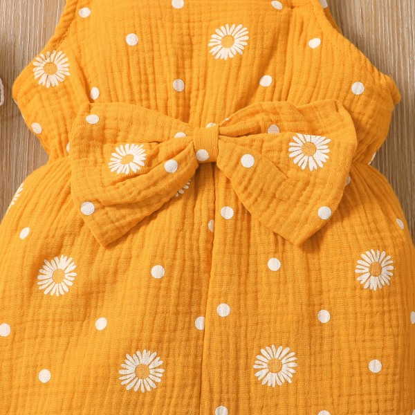 Toddler 100 % bomull med print Bowknot Design Ärmlös jumpsuit Yellow 3 Years