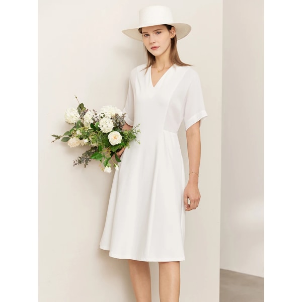 Minimalism Klänningar för kvinnor French 2022 Summer Pullover Chiffong Aline Vestidos Damkläder Vit Damklänning 12240343 white L