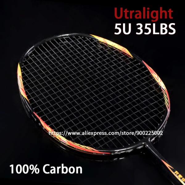 Professionell högspänning 35 LBS Badmintonracket i full kolfiber uppspänd med väskor Ultralätt 5U 75G 15 kg Racket Speed ​​Sports Red