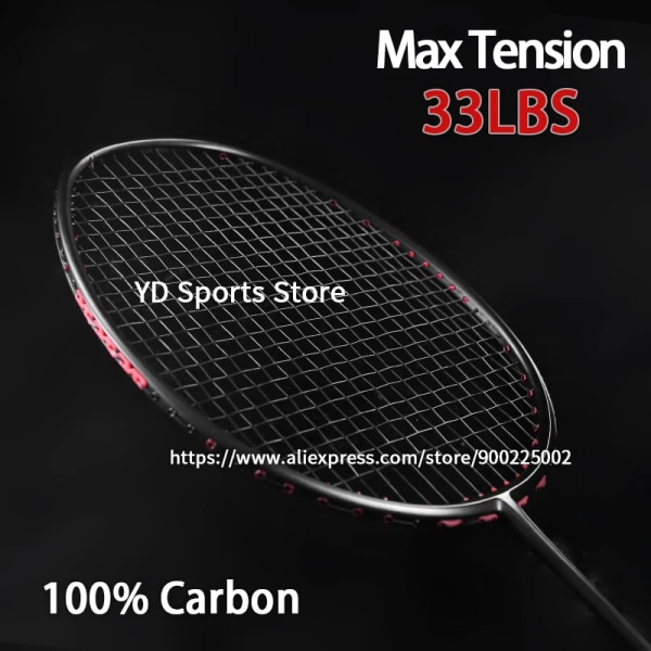 Professionell dämpning max spänning 33LBS Badmintonracket i hel kolfiber med väskor Strängar Ultralätt 4U 82G racket 4U Black2