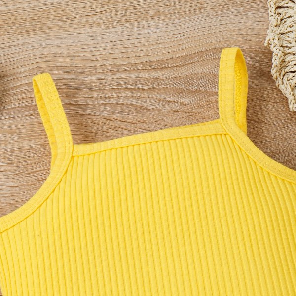 3st Toddler Sweet Ribbed Crop Camisole och Blommönster Print kjol & Bälte Set Yellow 5-6 Years