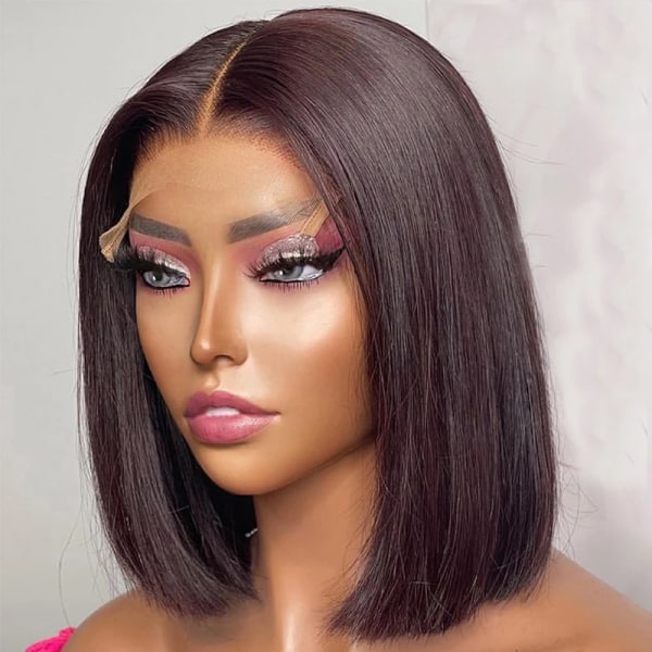 Rakt människohår Peruk Kort Bob Peruk Transparent frontal peruk Förplockade hårfäste peruker för kvinnor Naturligt hår Spetsförslutning Peruk 5x1 Lace Wig 10inches